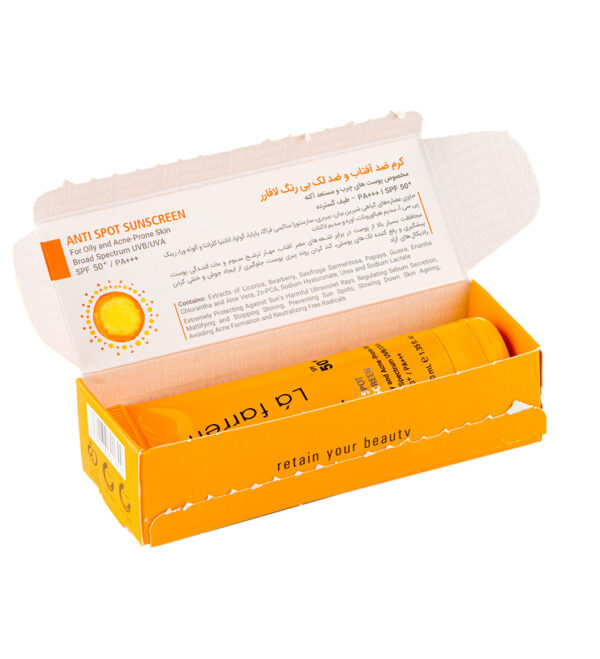 ضد آفتاب بی رنگ و ضد لک لافارر مناسب پوست چرب و آکنه دار با SPF50 حجم 40 میلی لیتر